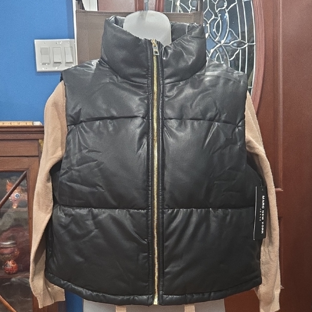 Marc New York Vegan Leather Black Quilted Vest, PM - NWT - Picture 1 of 7